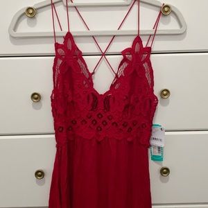 Free People red Adella slip dress